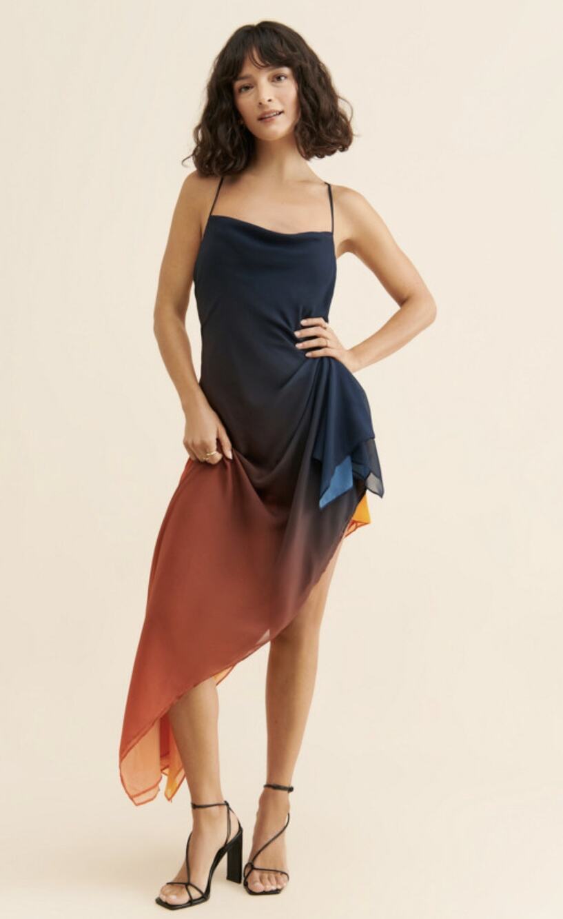 Ronny Kobo Tyler Asymmetrical Ombré Maxi Dress